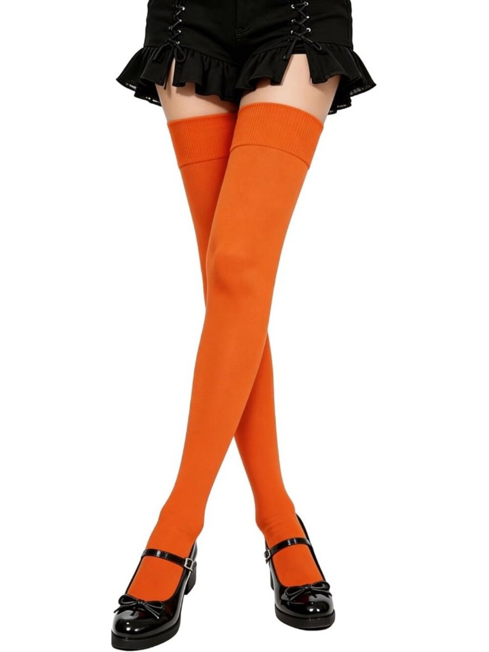 Women's  Orange Pumpkin Striped Thigh High Over Knee Halloween Socks